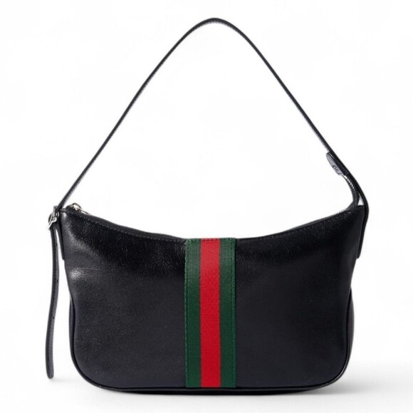 Gucci Designer Lunetta leather Purse Trimmed Jacquard Shoulder Bag Green Red - Picture 11 of 13